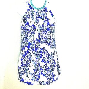 Willa Sundress swing floral print fully lined white blue yellow size M
